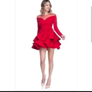 New Red Ruffle Skirt Flare Dress